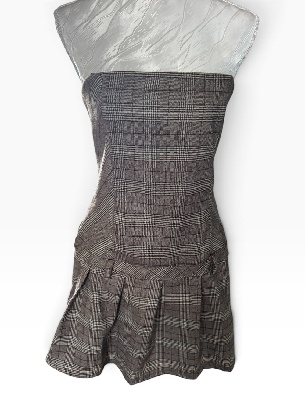 Kirious Los Angeles Houndstooth Plaid Strapless Mini Dress NWT